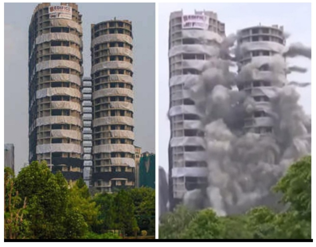 नोएडा के सुपरटेक ट्विन टावर, जोरदार धमाके के साथ ध्वस्त