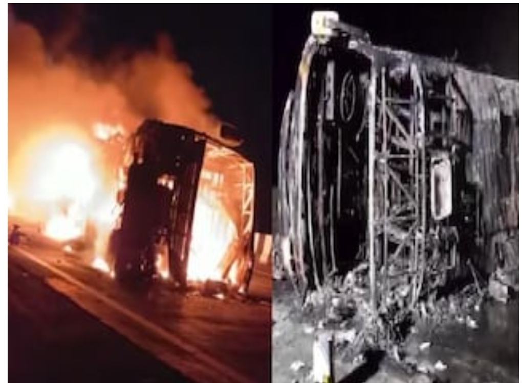 बस में आग लगने से 26 यात्रियों की जिंदा जलकर मौत, मचा हड़कंप