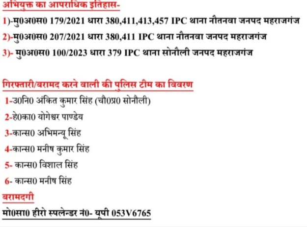 सोनौली बॉर्डर: चोरी की बाइक के साथ एक गिरफ्तार