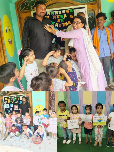 बचपन स्कूल नौतनवा में मजदूर दिवस पर बच्चों ने हेल्पर्स को किया सम्मानित