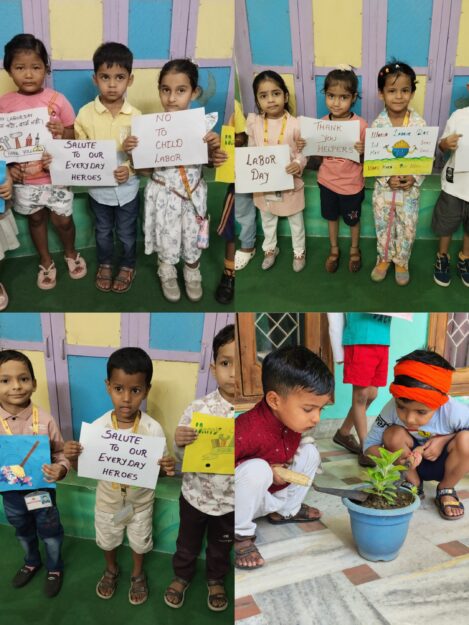 बचपन स्कूल नौतनवा में मजदूर दिवस पर बच्चों ने हेल्पर्स को किया सम्मानित