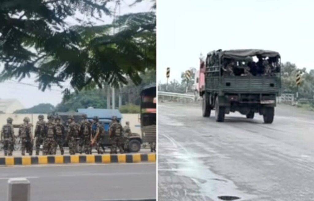 सोनौली बॉर्डर से सटे नेपाली सीमा बेलहिया में सेना तैनात,भैरहवा में सेना की गश्त शुरू