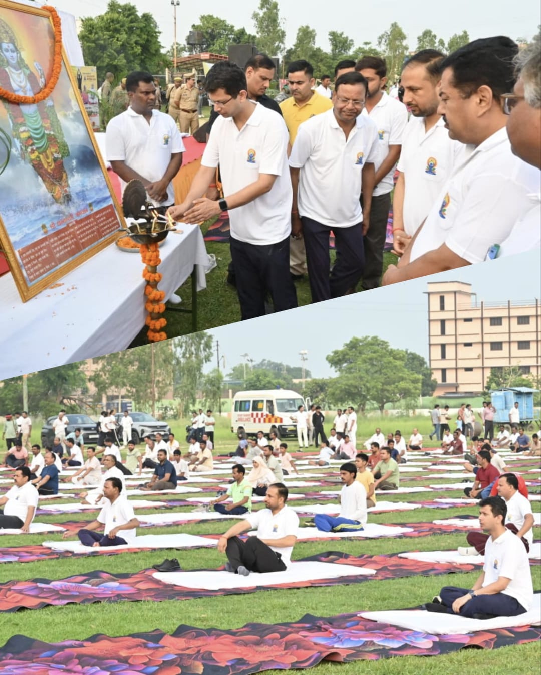 केंद्रीय मंत्री पंकज चौधरी, डीएम और एसपी ने आमजन संग किया वृहद योगाभ्यास।
